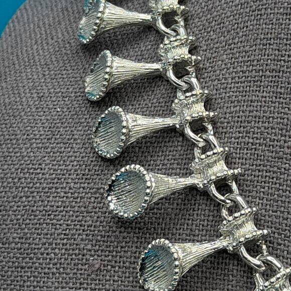 Vintage Japan Silver Tone Choker Necklace, Spiraling Dangles, 1950s Jewelry - Picture 4 of 11